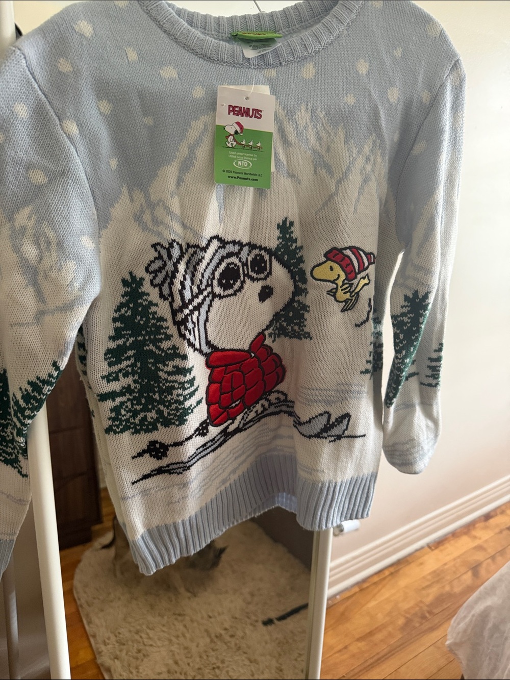 Peanuts Light Blue Snoopy & Woodstock Winter Crewneck Sweater
